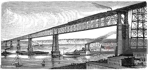 bridge over the hudson river at poughkeepsie in north america - poughkeepsie new york stock illustrations