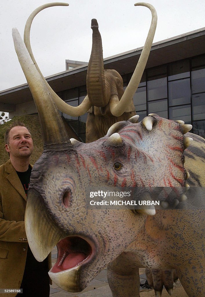 A man looks at replicas of an Arsinother