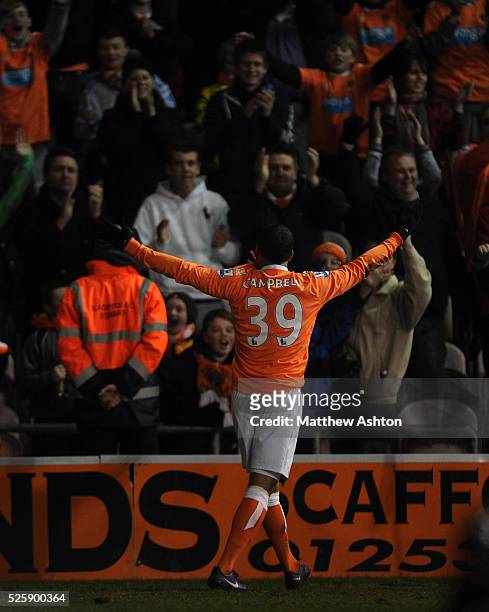 Campbell of Blackpool celebrates after scoring a goal to make it 2-0