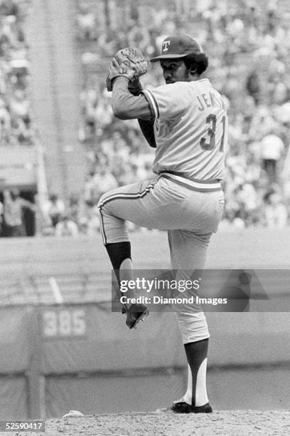 Pitcher Fergie Jenkins of the Texas Rangers delivers a pitch during a game on August 18, 1974 against the Cleveland Indians at Municipal Stadium in...