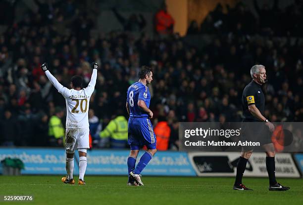 Referee Chris Hoy ends the game with Swansea City reaching the final