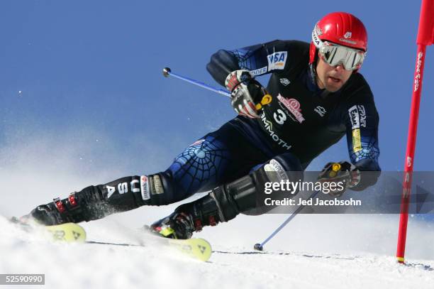 Tom Rothrock executes a turn during the giant slalom portion at the 2005 US Alpine Championships at Mammoth Mountain Resort on April 5, 2005 in...