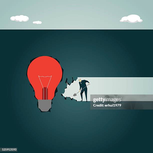 stockillustraties, clipart, cartoons en iconen met strategy,solution, light bulb, lamp,creativity, inspiration, cave, underground - diep