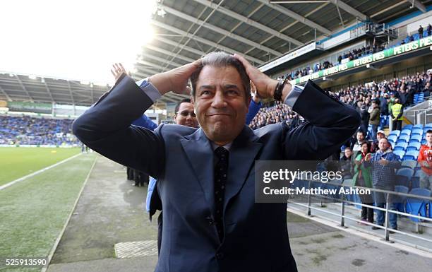 Mehmet Dalman Chairman of Cardiff City meets fans before the game