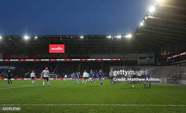 Action between Cardiff City and Fulham at the Cardiff City stadium