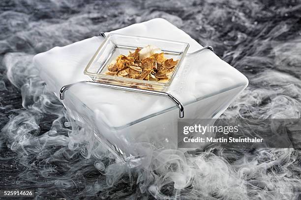 truffle on dry ice - nebelmaschine stock-fotos und bilder