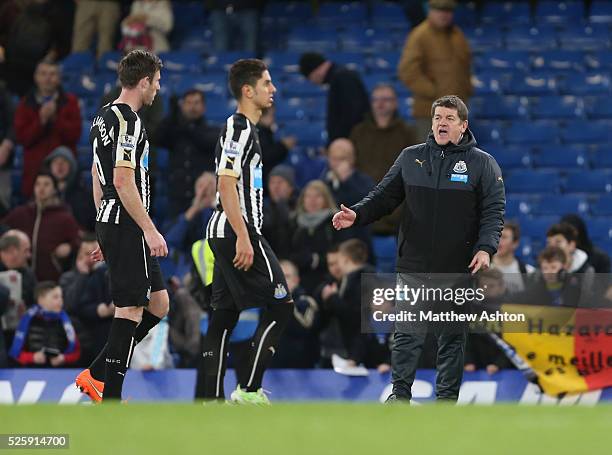 John Carver caretaker manager of Newcastle United tells his players to go over to the travelling fans at the end of the match