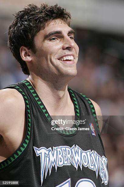 Wally Szczerbiak of the Minnesota Timberwolves shows a smile during the game against the Dallas Mavericks at American Airlines Arena on March 15,...