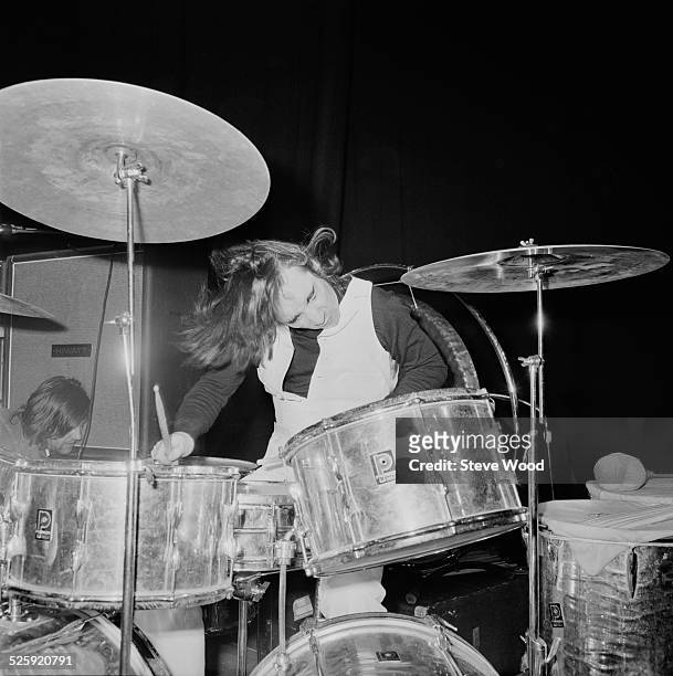 English musician Keith Moon during rehearsals with The Who at the Coliseum Theatre, London, 14th December 1969.