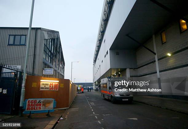 The burnt out Archway steelworks building next to White Hart Lane stadium, home of Tottenham Hotspur