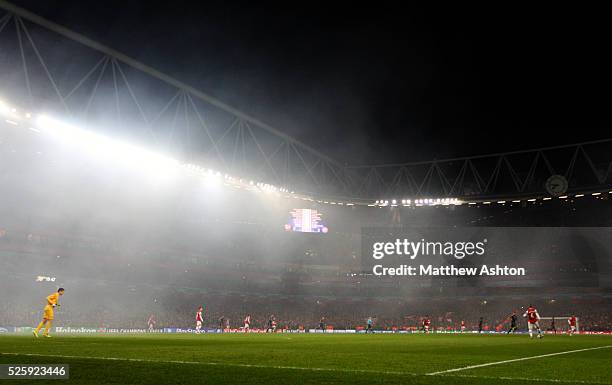 Arsenal play Bayern Munich in a fog filled Emirates Stadium