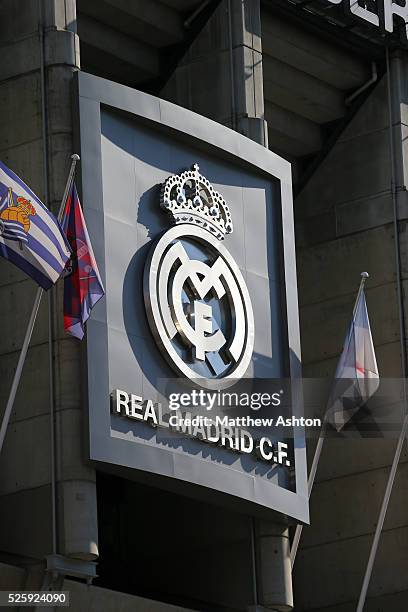Badge / logo on the side of the Santiago Bernabeu the home stadium of Real Madrid