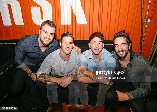 Rian Dawson, Zack Merrick, Alex Gaskarth and Jack Bassam Barakat of All Time Low attend the Blink 182-Karaoke Summer Tour Announcement at the Blind...