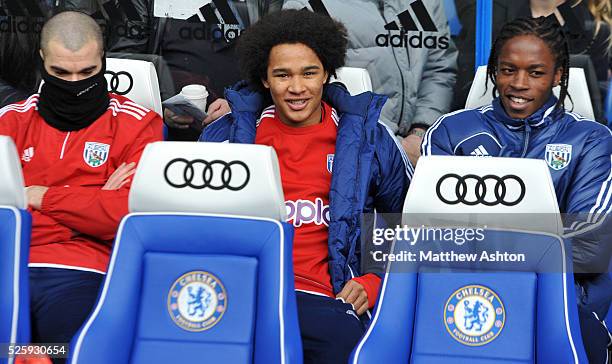 Isaiah Brown of West Bromwich Albion on the bench at Chelsea