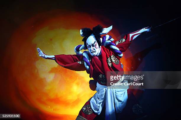 Kabuki actor Shido Nakamura performs in the kabuki theatre show 'Hanakurabe Senbonzakura' on April 29, 2016 in Tokyo, Japan. The latest digital...