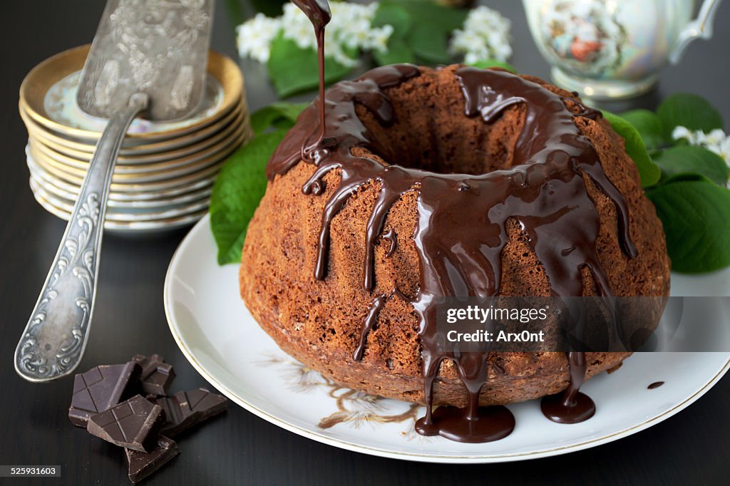 Chocolate bundt cake with chocolate glaze