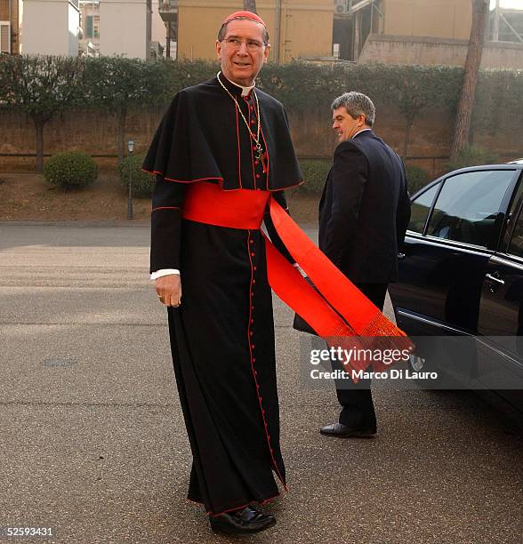 Cardinal Roger Michael Mahony, Archbishop of Los Angeles walks towards the lobby of the North American College April 6, 2005 in Rome. The North...