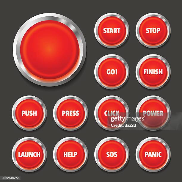 roten knopf auf schwarz - emergency stop button stock-grafiken, -clipart, -cartoons und -symbole