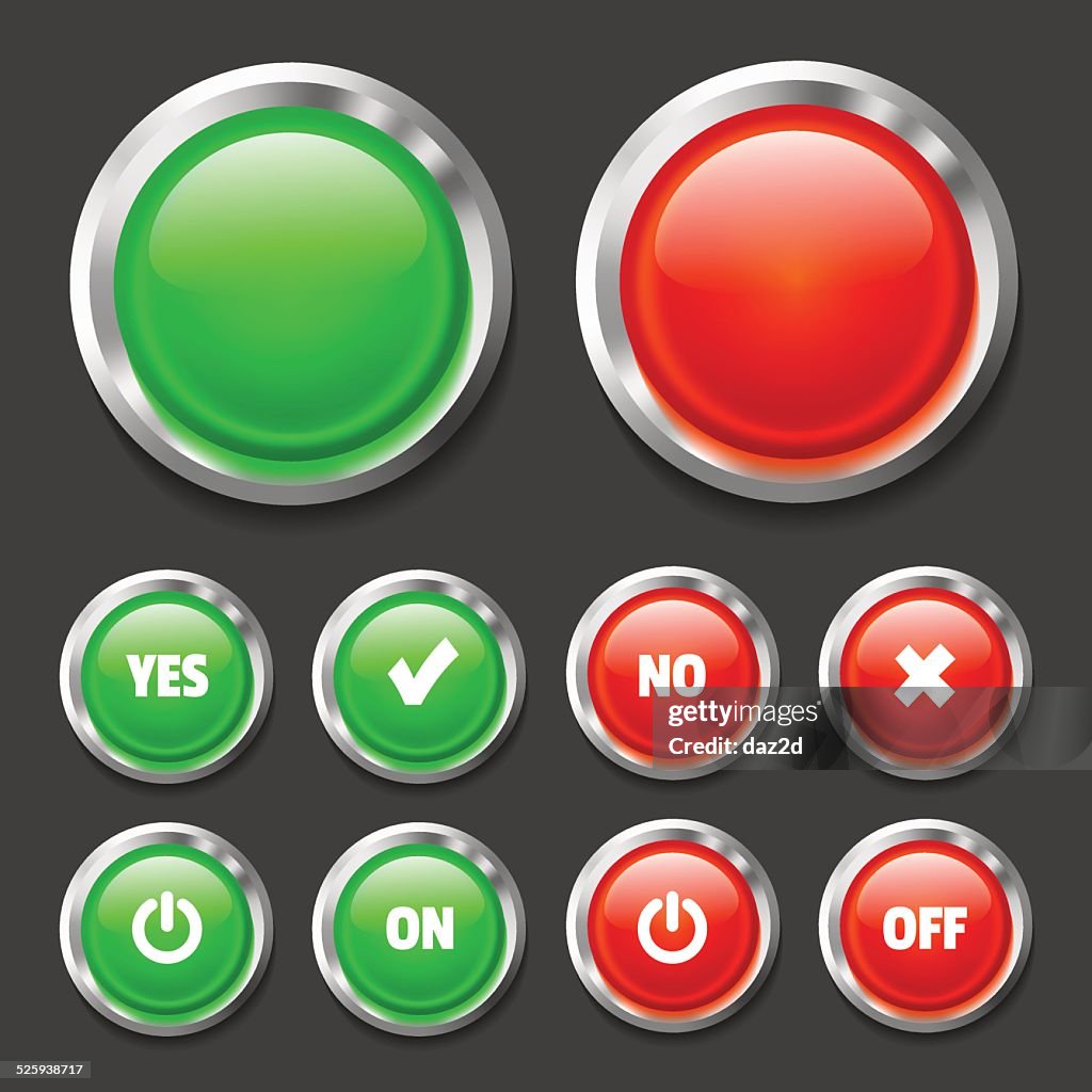On Off Glossy Button Set (Black Background)