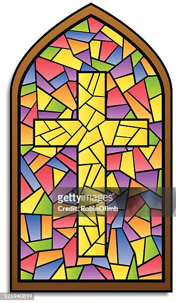 stained glass window cross - mosaic stock illustrations