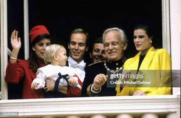 Prince Albert of Monaco is seen with his family, sisters Princess Caroline and Princess Stephanie and their father, Prince Rainier III, during the...