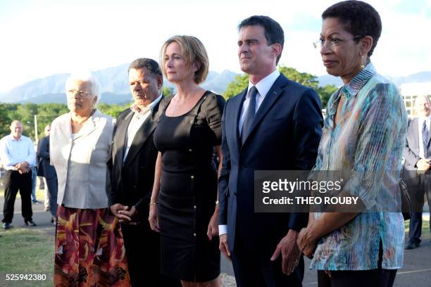 French Overseas Territories Minister George Pau-Langevin, French Prime Minister Manuel Valls, Isabelle Lafleur daughter of French former deputy of...