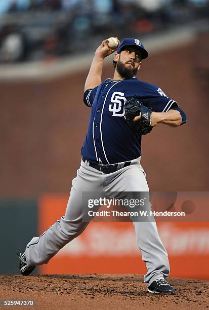 James Shields of the San Diego Padres pitches against the in the bottom of the second inning San Francisco Giants at AT&T Park on April 26, 2016 in...