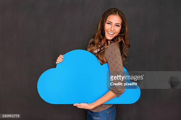 young woman and cloud computing concept - free download photo stock pictures, royalty-free photos & images