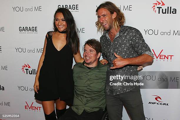 Kate Miller, Barney Miller and Matt Wilkinson arrive ahead of Gold Coast premiere of 'YOU and ME' at Event Cinemas Pacific Fair on April 29, 2016 in...