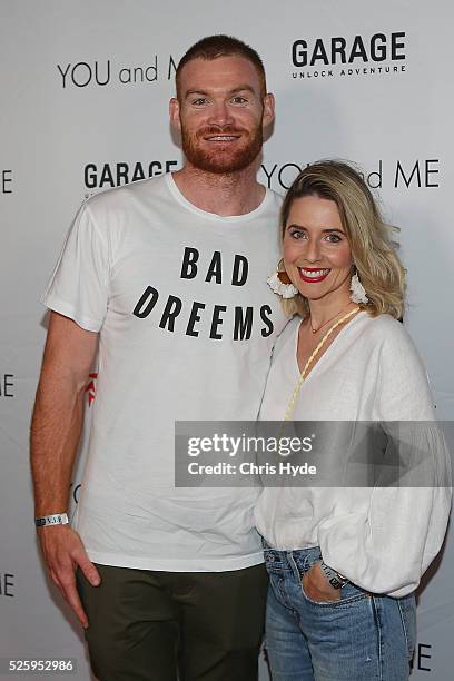 Daniel and Sarah Merrett arrive ahead of Gold Coast premiere of 'YOU and ME' at Event Cinemas Pacific Fair on April 29, 2016 in Gold Coast, Australia.