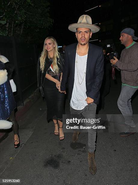 Ashlee Simpson and Evan Ross are seen arriving at the 21st Gigi Hadid`s birthday party on April 28, 2016 in Los Angeles, California.