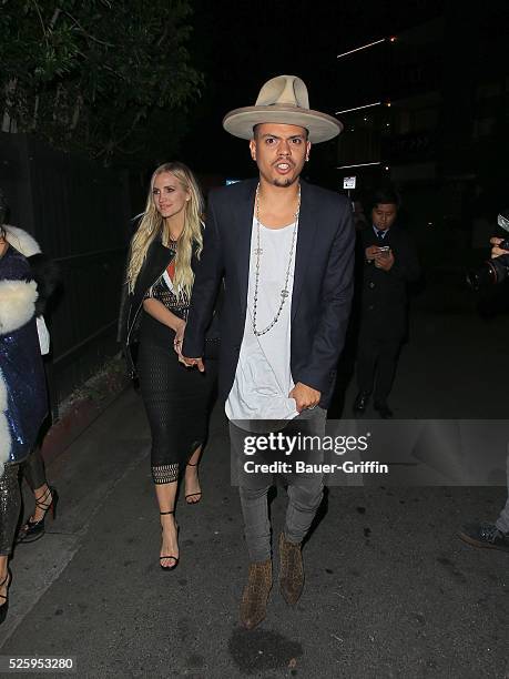 Ashlee Simpson and Evan Ross are seen arriving at the 21st Gigi Hadid`s birthday party on April 28, 2016 in Los Angeles, California.