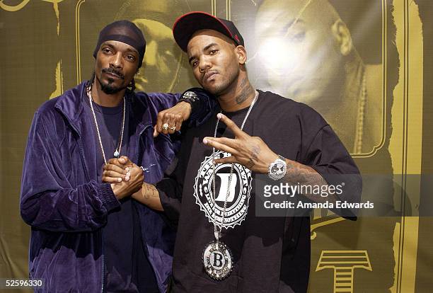 Hip-hop artists Snoop Dogg and The Game hold a press conference to announce their "How The West Was One" US Tour on April 6, 2005 in Los Angeles,...