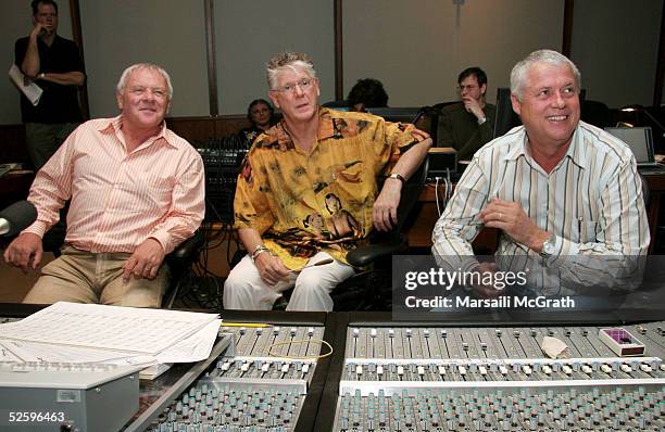 Actor Anthony Hopkins, film composer J. Peter Robinson and director Roger Donaldson work at the scoring session for the film ''World's Fastest...