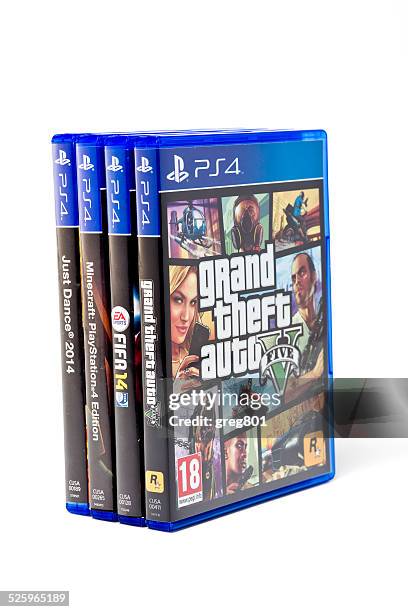 playstation 4 games - gta v, fifa14, minecraft xxxl - fifa playstation stock pictures, royalty-free photos & images