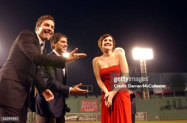 Jimmy Fallon introduces Drew Barrymore April 6, 2005 at the World Premiere of their new movie "Fever Pitch" April 6, 2005 at Fenway Park in Boston,...