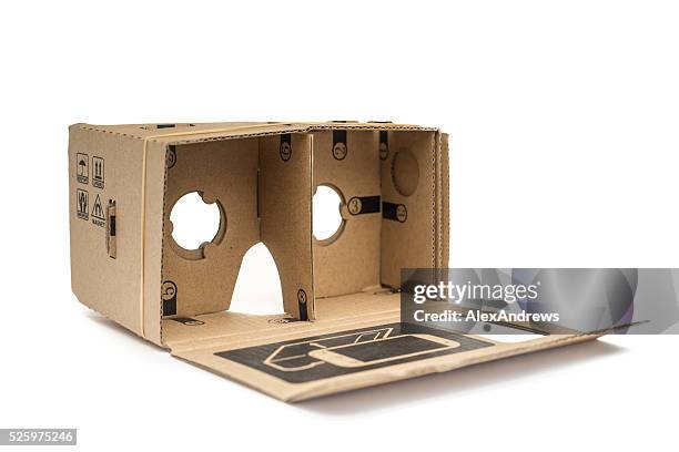 google cardboard virtual reality headset - cardboard vr stock pictures, royalty-free photos & images