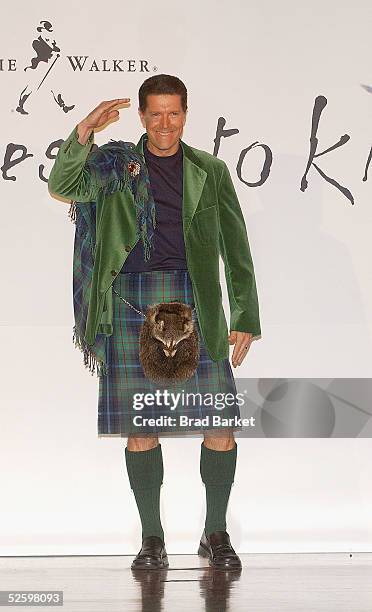 Stone Phillips walks the catwalk in his kilt at the Johnnie Walker Presents Dressed to Kilt fashion show at the Copacabana on April 6, 2005 in New...
