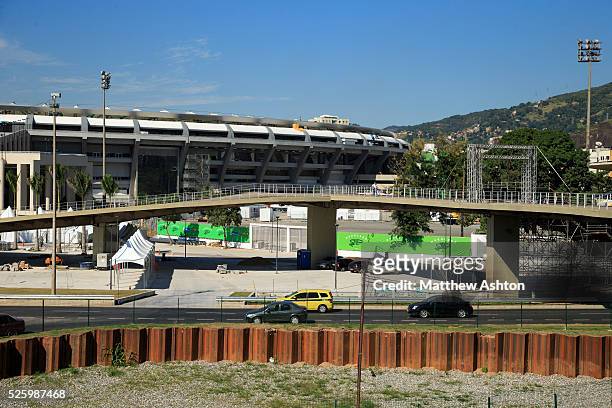 Construction work goes on outside the Estadio Jornalista Mario Filho / Maracana Stadium in Rio de Janeiro, Brazil