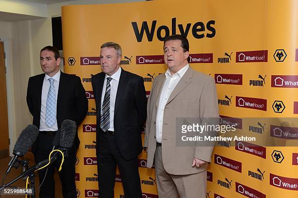 Kenny Jackett is unveiled as the new head coach of Wolverhampton Wanderers Football Club. From left is head of football development Kevin Thelwell,...