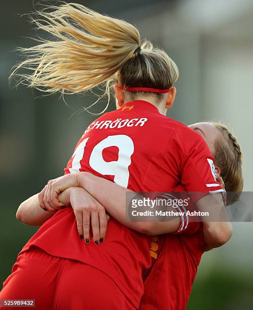 Corina Schroder of Liverpool Ladies celebrates after scoring a goal to make it 1-4
