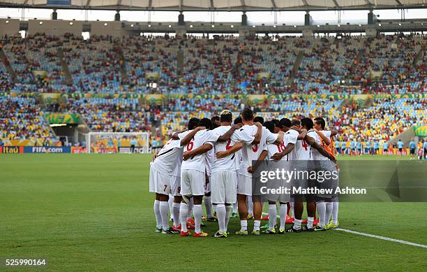 The team of Tahiti huddle together before their warm up before facing Spain in the FIFA 2013 Confederations Cup. Spain are 11/8 to score more than...