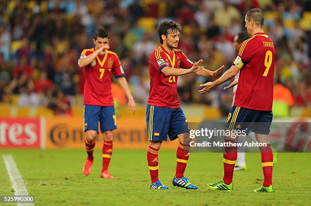 David Silva of Spain celebrates after scoring a goal to make it 10-0