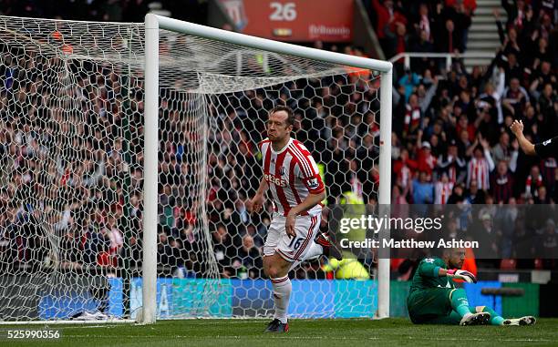 Charlie Adam of Stoke City celebrates after scoring a goal to make it 1-0