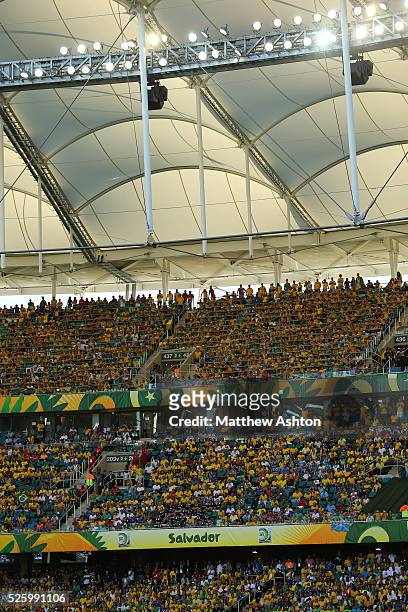 Fans in The Estadio Fonte Nova, also known as Estadio Octavio Mangabeira Stadium in the host city of Salvador, Bahia, Brazil for the FIFA 2013...