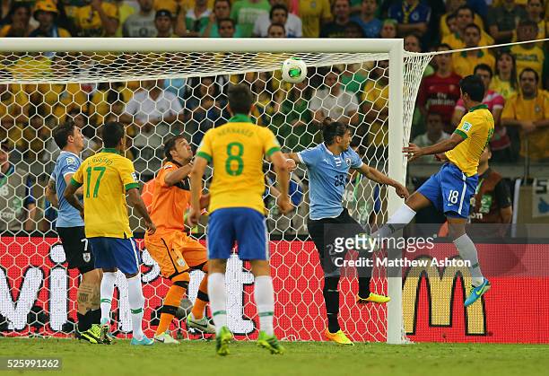 Paulinho of Brazil scores a goal to make it 2-1