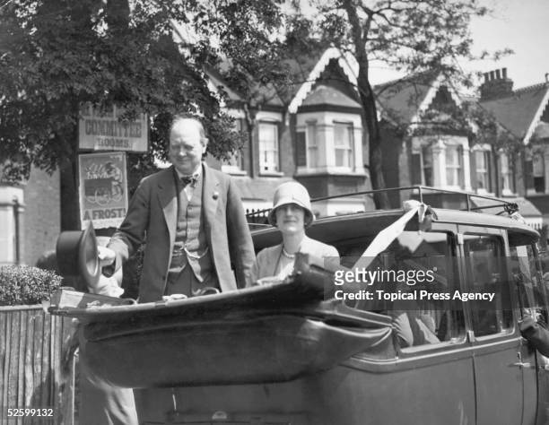 Chancellor of the Exchequer, Winston Churchill with his wife Clementine at Epping during the General Election campaign 29th May 1929.