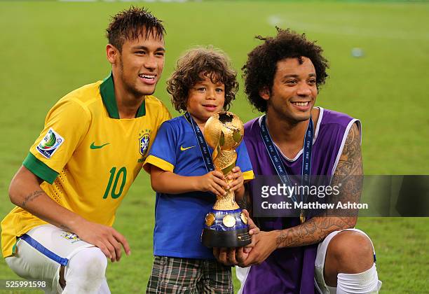 Neymar of Brazil with Marcelo of Brazil and his son, Enzo Gattuso Alves Vieira