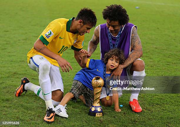 Neymar of Brazil with Marcelo of Brazil and his son, Enzo Gattuso Alves Vieira