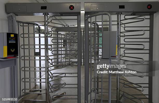 Electronic ticket readers at the turnstiles of the Estadio Jornalista Mario Filho / Maracana Stadium in Rio de Janeiro, Brazil